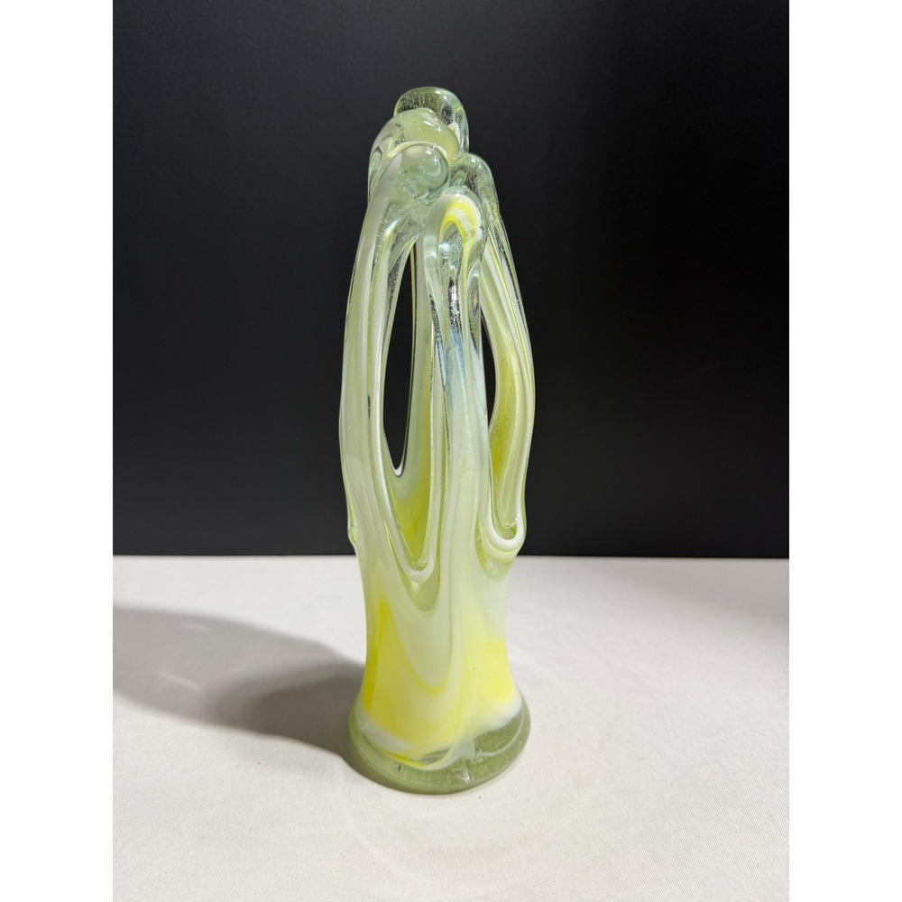 Murano 5 finger Pulled Stretch Art glass sculpture Yellow White Swirl Abstract